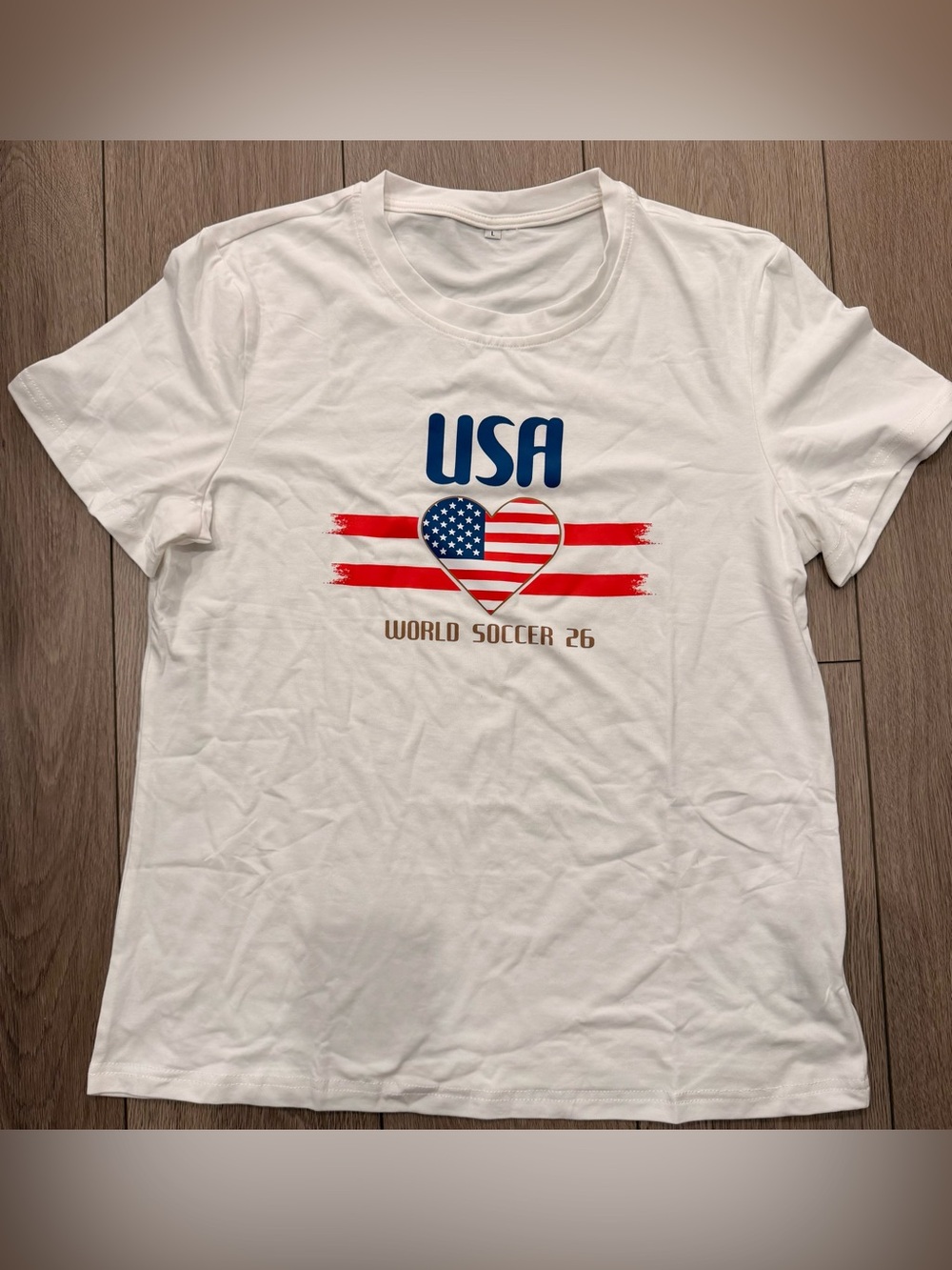 New large USA Heart Graphic White Tee - women’s  Soccer Shirt